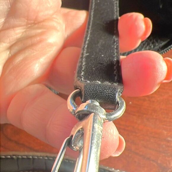 Brighton Black Pebbled Leather/Brown Croc Shoulder Bag - EUC - Picture 9 of 11